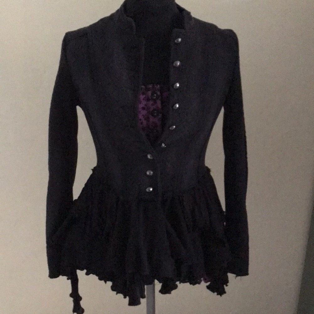 Free People RARE Military Ruffled Peplum Jacket XS